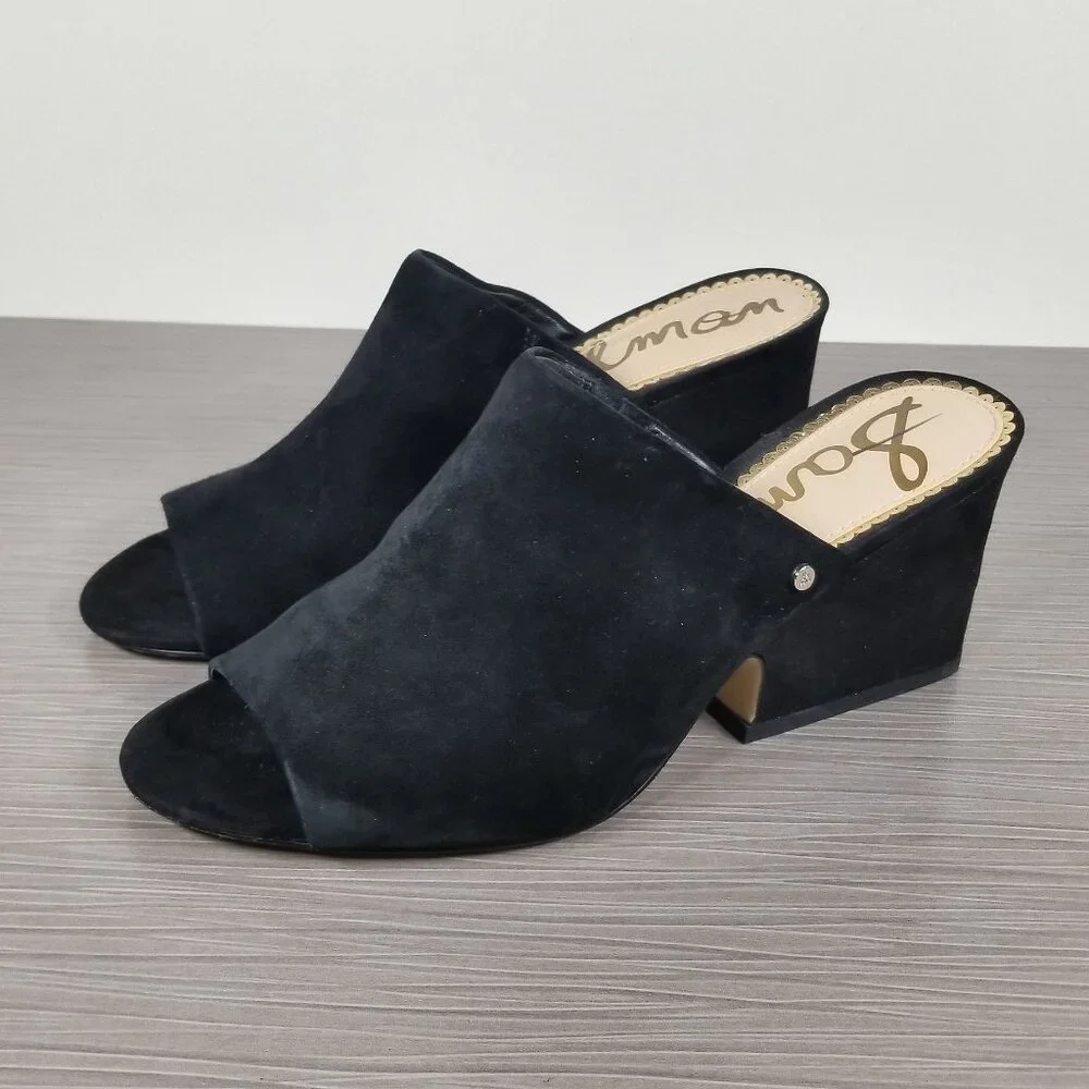 Sam Edelman Rheta Suede Slide Sandals, Black Suede, Womens Size 7 M / 37 - Picture 1 of 12